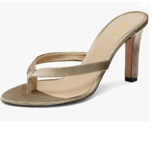 Khaki High Heel Slip on Flip Flops Open Split Toe Comfy Slide Sandals